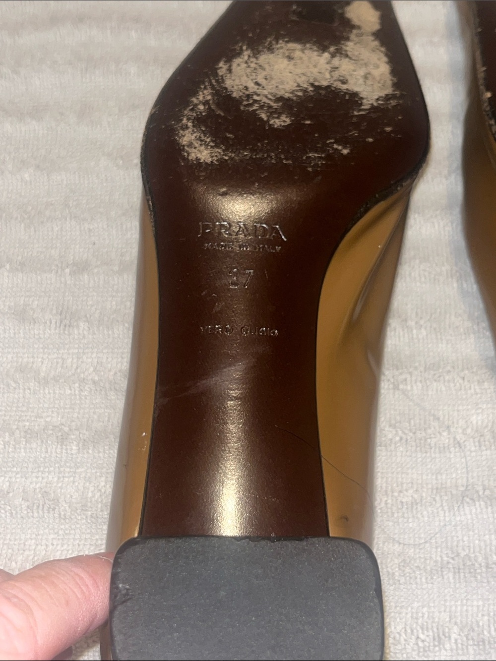 Rare Prada Brown Square-Toe Mid Heel Leather Pumps vero cuoio Size 7 90’s-y2k - Picture 4 of 16